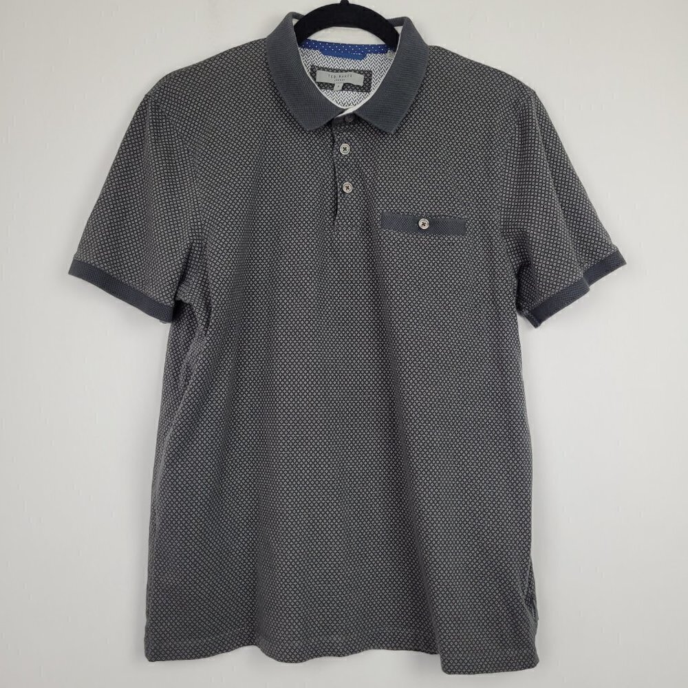 Ted Baker Dukwrth Charcoal Gray Diamond Geometric Print Polo Shirt 5/XL